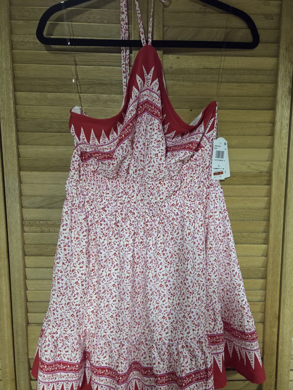Source Unknown Red and White Printed Halter Sundress for Girls